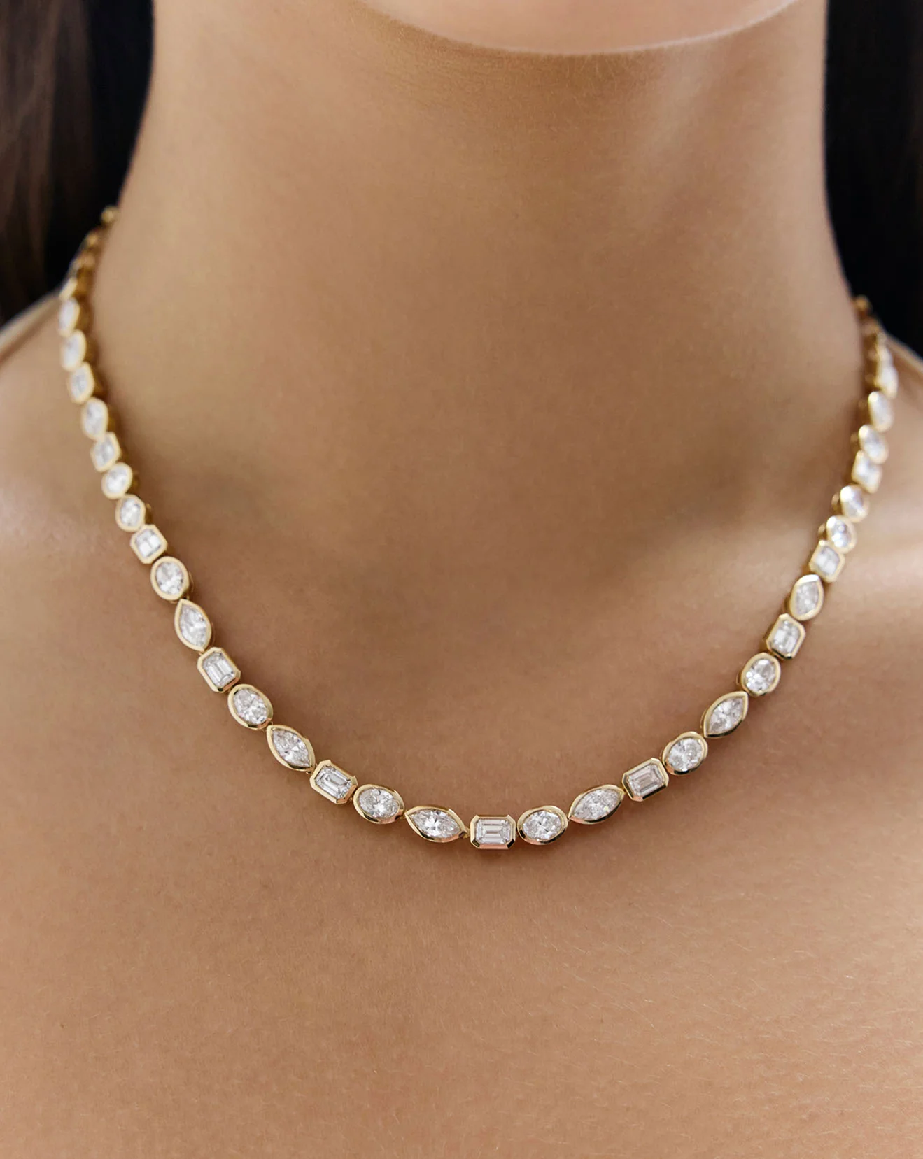 Certified IGI Bezel Mixed Shapes Tennis Necklace