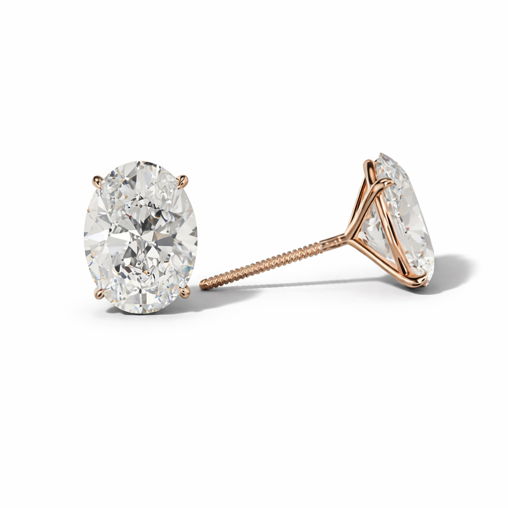 Certified LGD Martini Three Prong Oval Diamond Stud Earrings