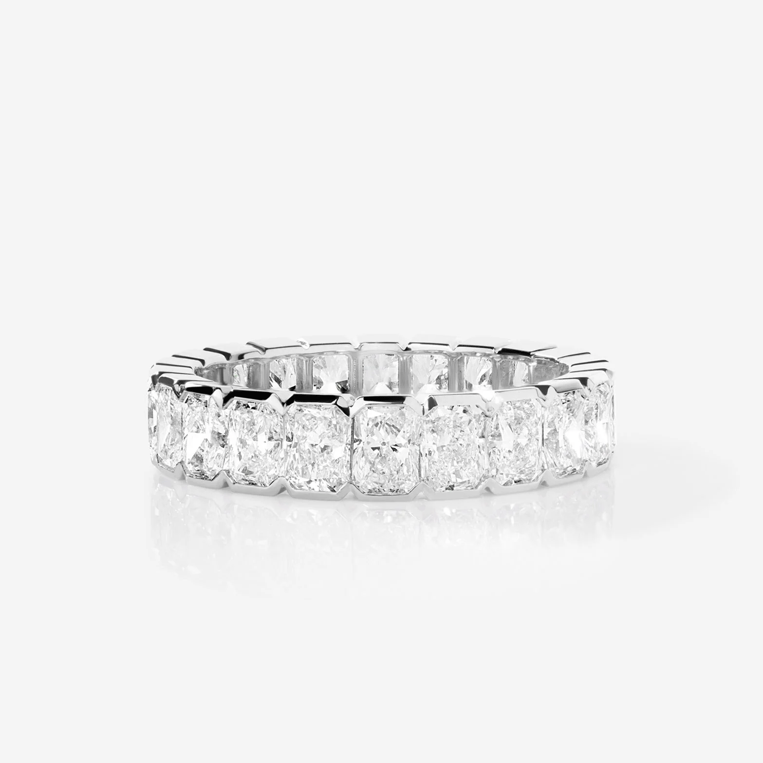 Certified IGI Radiant-Cut Lab-Grown Diamond Eternity Band – Full Set, Shared Prong