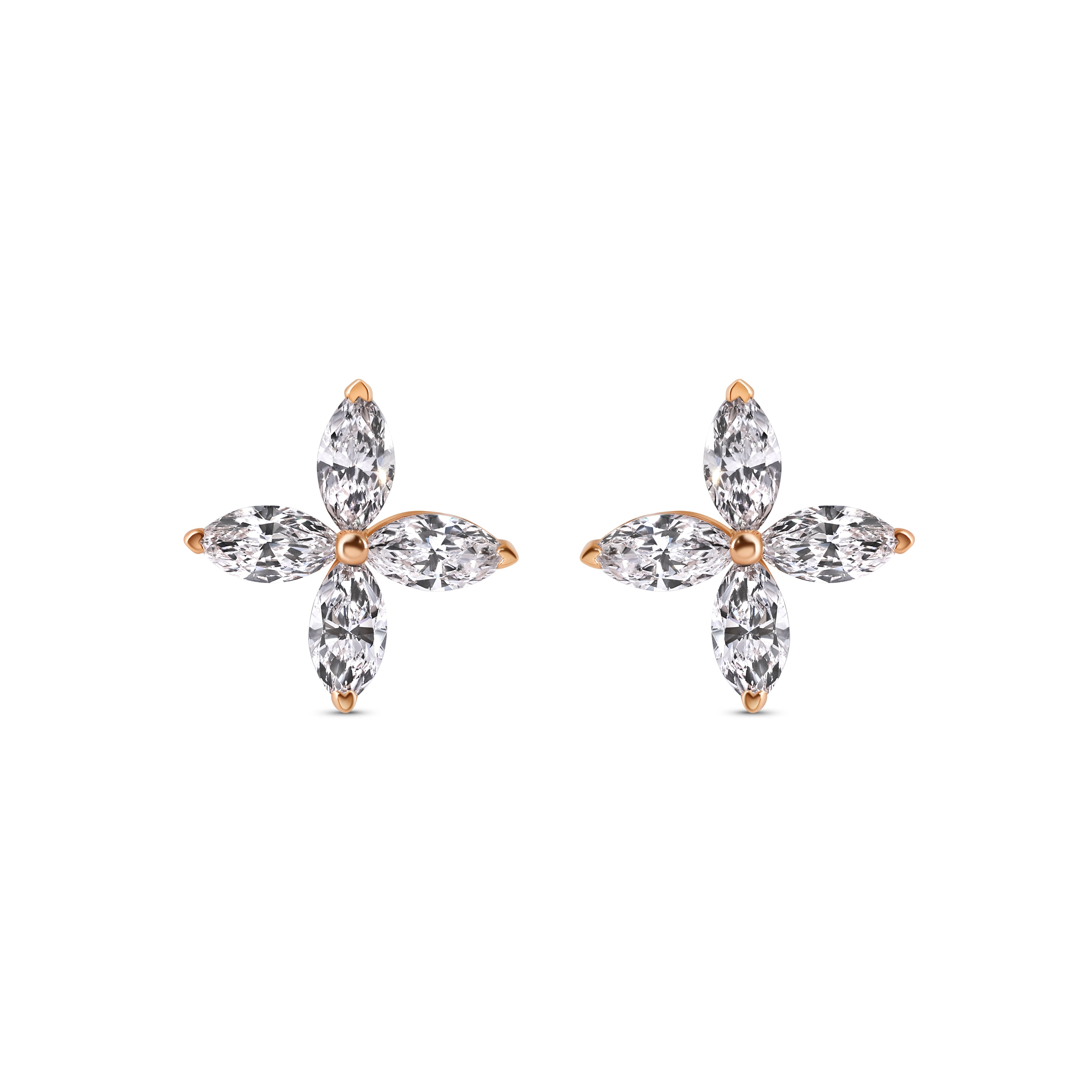 Marquise Diamond Flower Stud Earrings