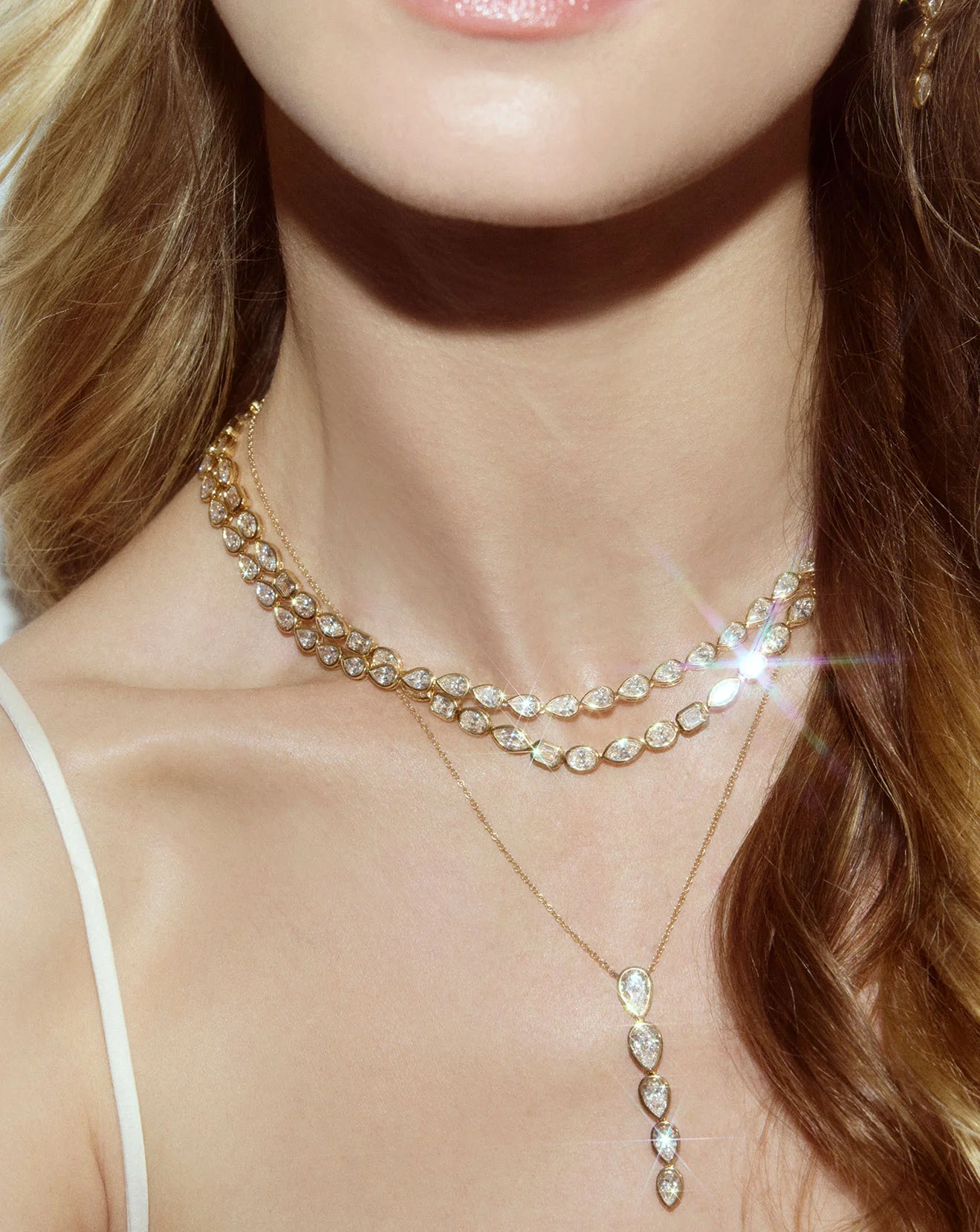 Certified IGI Bezel Mixed Shapes Tennis Necklace
