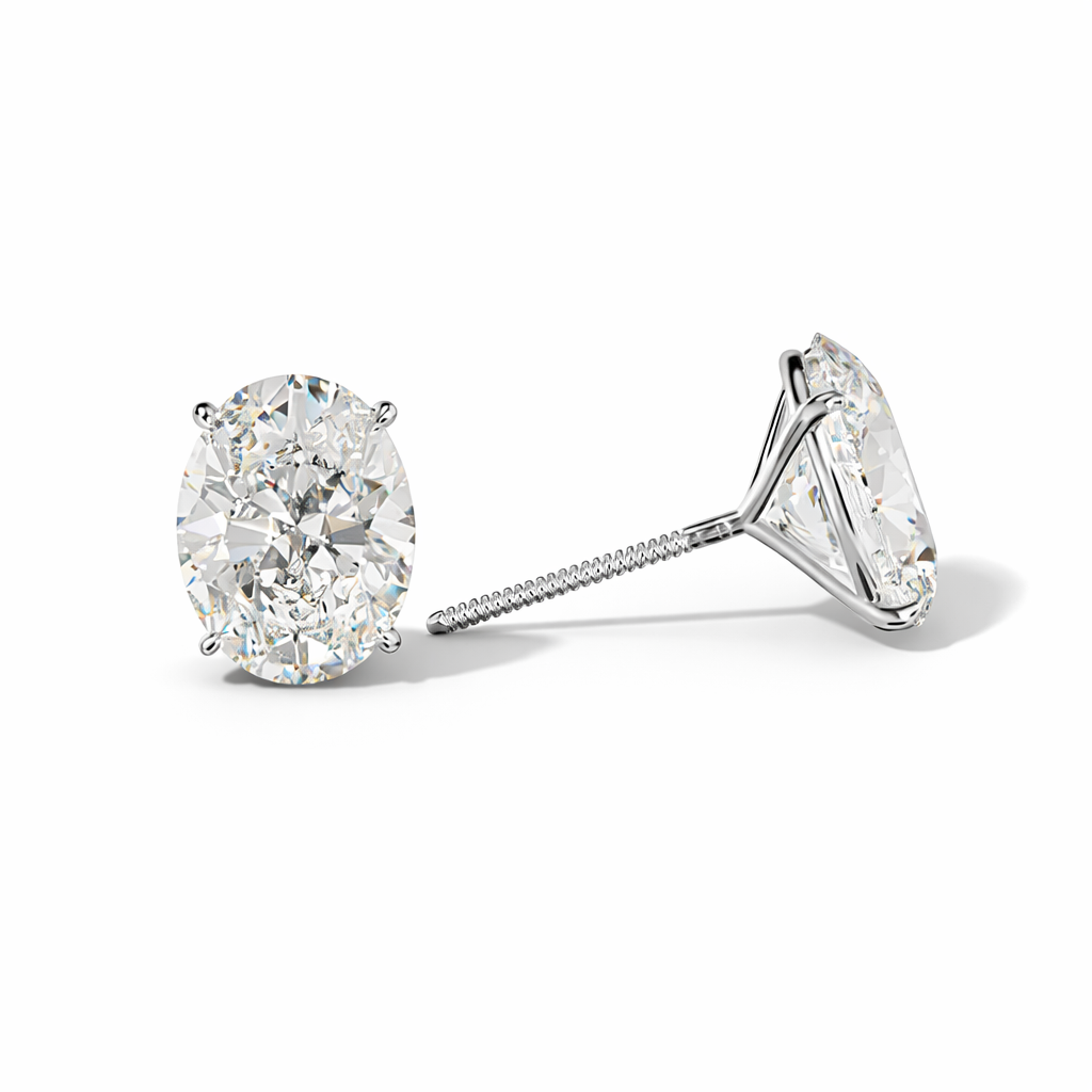 Certified LGD Martini Three Prong Oval Diamond Stud Earrings