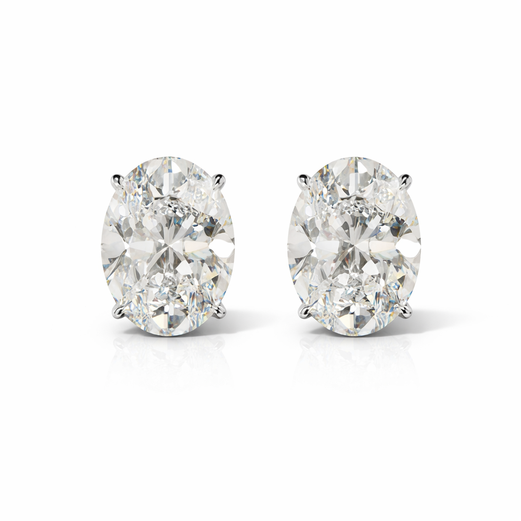 Certified LGD Martini Three Prong Oval Diamond Stud Earrings