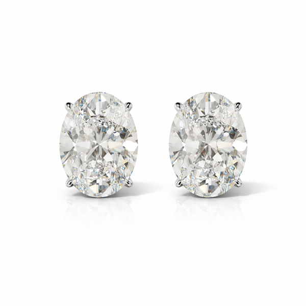 Certified LGD Martini Three Prong Oval Diamond Stud Earrings