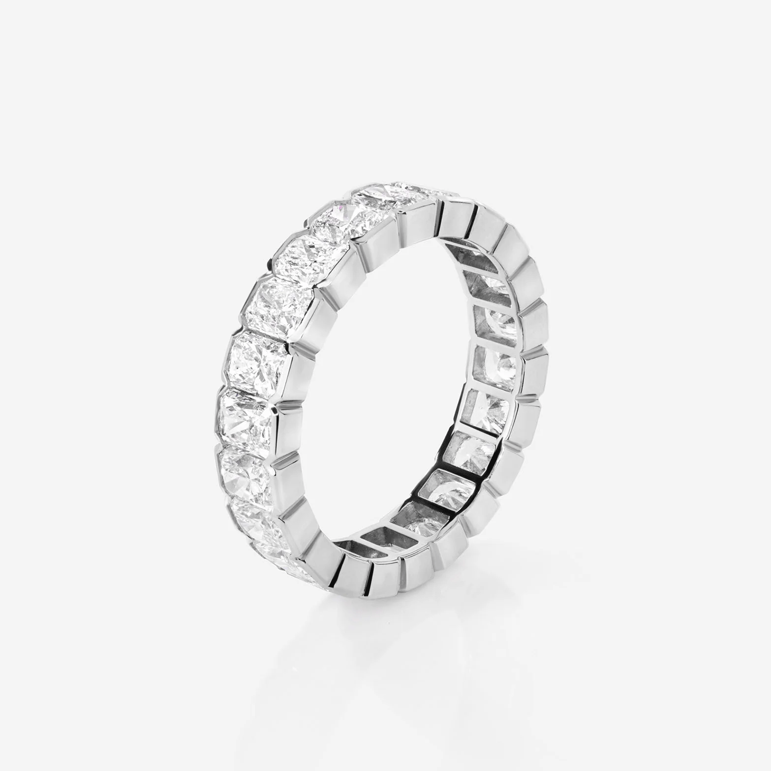 Certified IGI Radiant-Cut Lab-Grown Diamond Eternity Band – Full Set, Shared Prong
